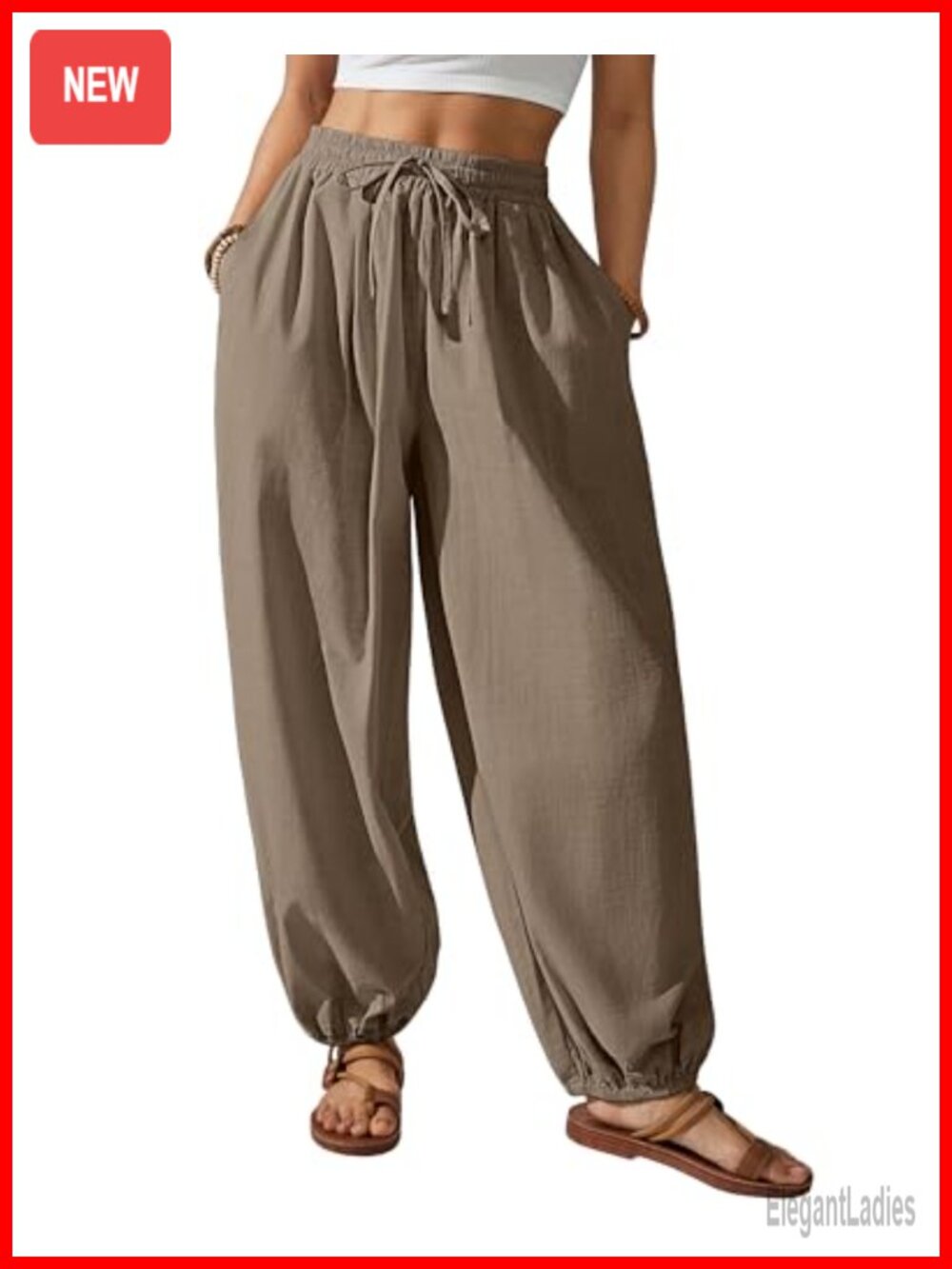 Cotton Harem Pants Wide Leg Baggy Pants Drawstring Elastic Waist Lantern Pants